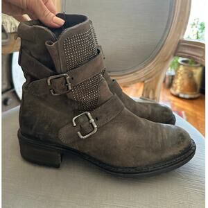 Paul Green Women's Distressed Dark Leather Studded Moto Boots Size UK 6 1/2 us 9